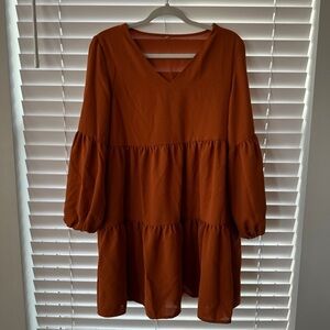 V-Neck Tiered Mini Dress in Rust